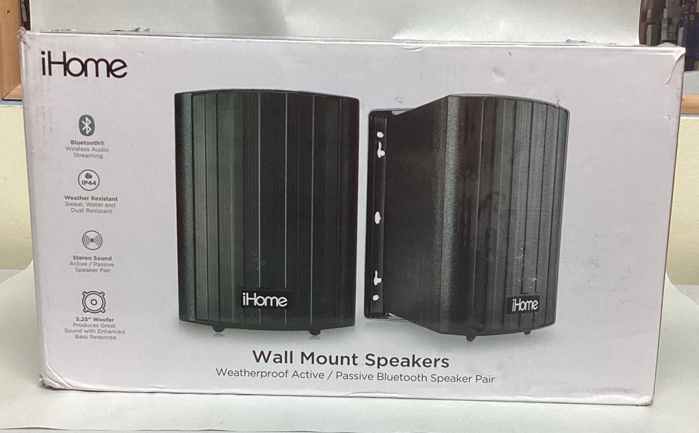 iHome IHSI-W400BT-PR-BLK Weatherproof Bluetooth 100Watt  Pair of Speakers, Black
