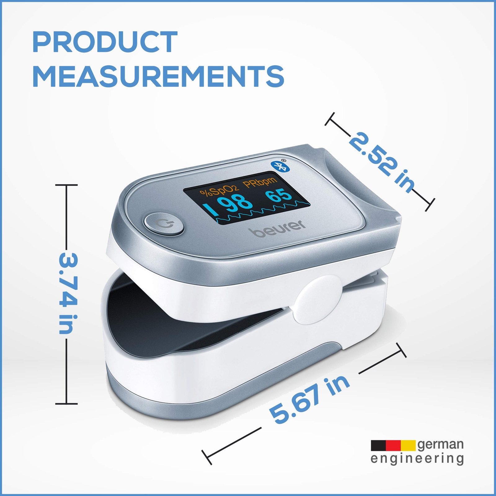 Beurer Bluetooth Digital fingertip Pulse Oximeter, Blood Oxygen Saturation &
