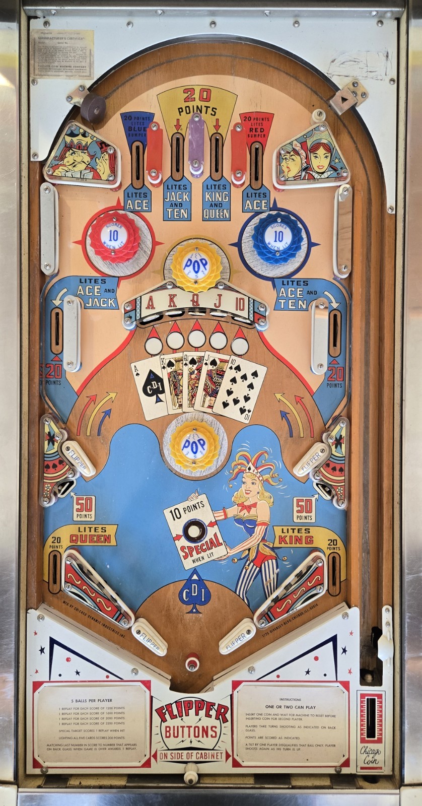 Refurbished Royal Flash Pinball Machine (Chicago Coin) 1964