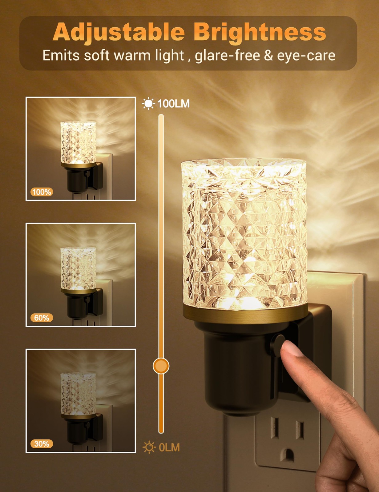JandCase LED Night Light, Dimmable Lights Plug 1 Pack, Crystal - Warm
