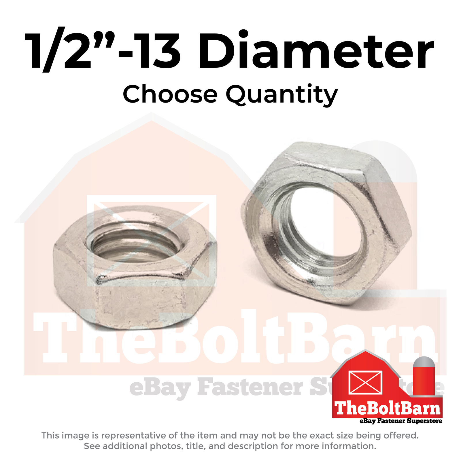 1/2"-13 Stainless Steel Hex Jam Nuts (Choose Qty)