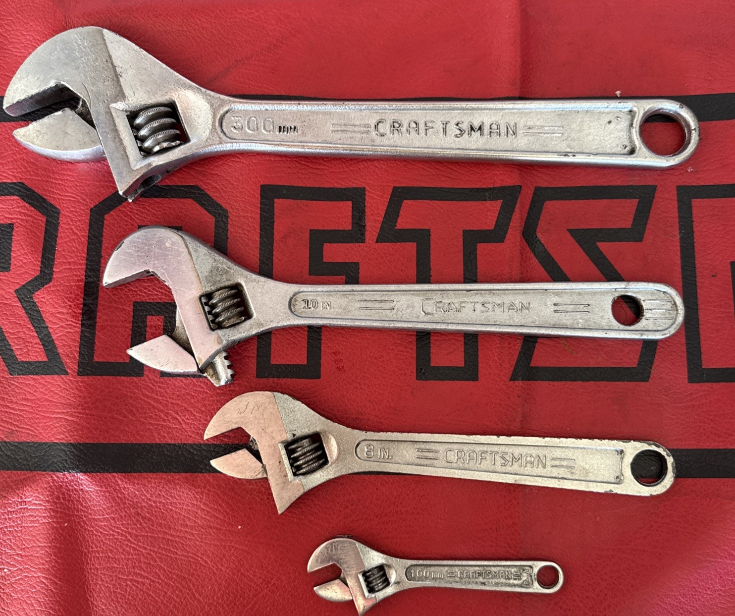 Vtg Craftsman 4pc Satin Finish Adjustable Wrench Set 4" 8" 10" 12" in USA 944605
