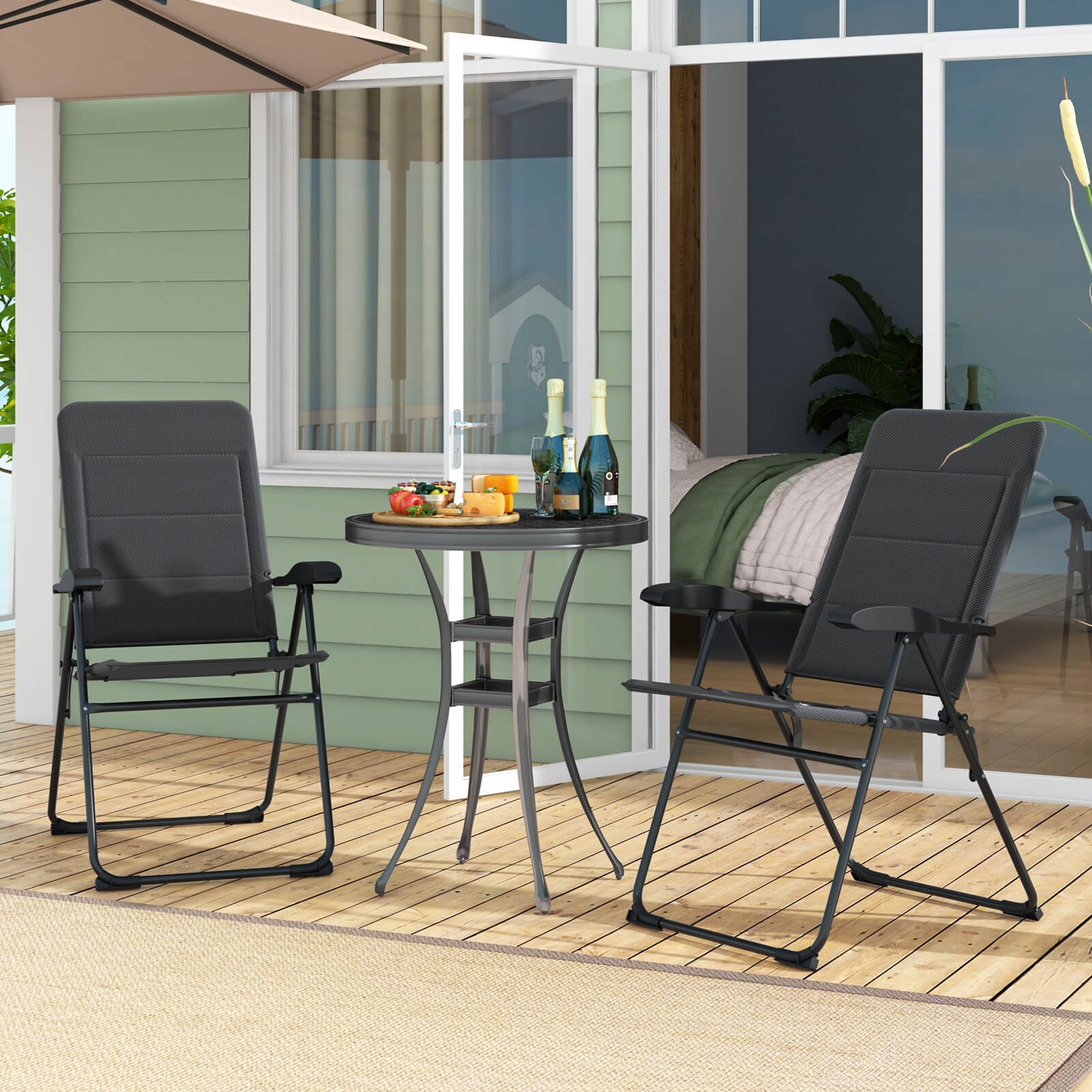 2PCS Patio Folding Chairs Back Adjustable Reclining Padded Garden Furniture