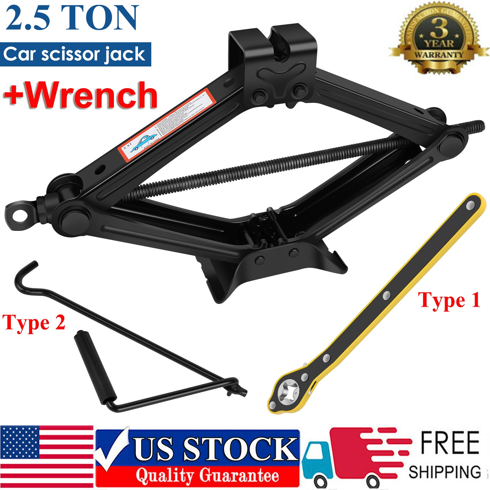 Scissor Jack Lift 2.5 Ton Tonne Wind Up for Car Van Garage w/Crank Speed Handle