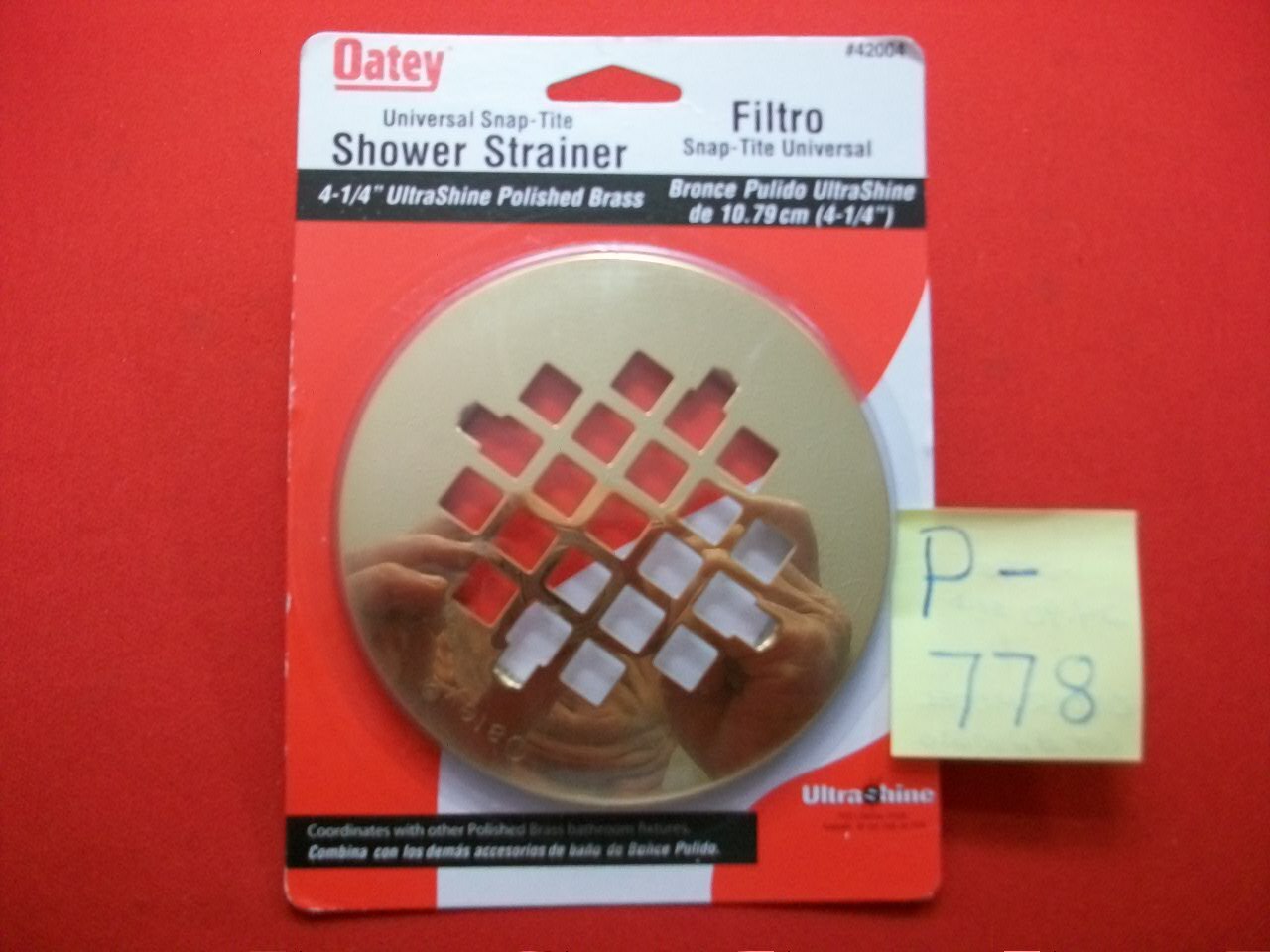 BRAND NEW OATEY 4-1/4" POLISHED BRASS SHOWER DRAIN STRAINER #42004 SNAP-TITE