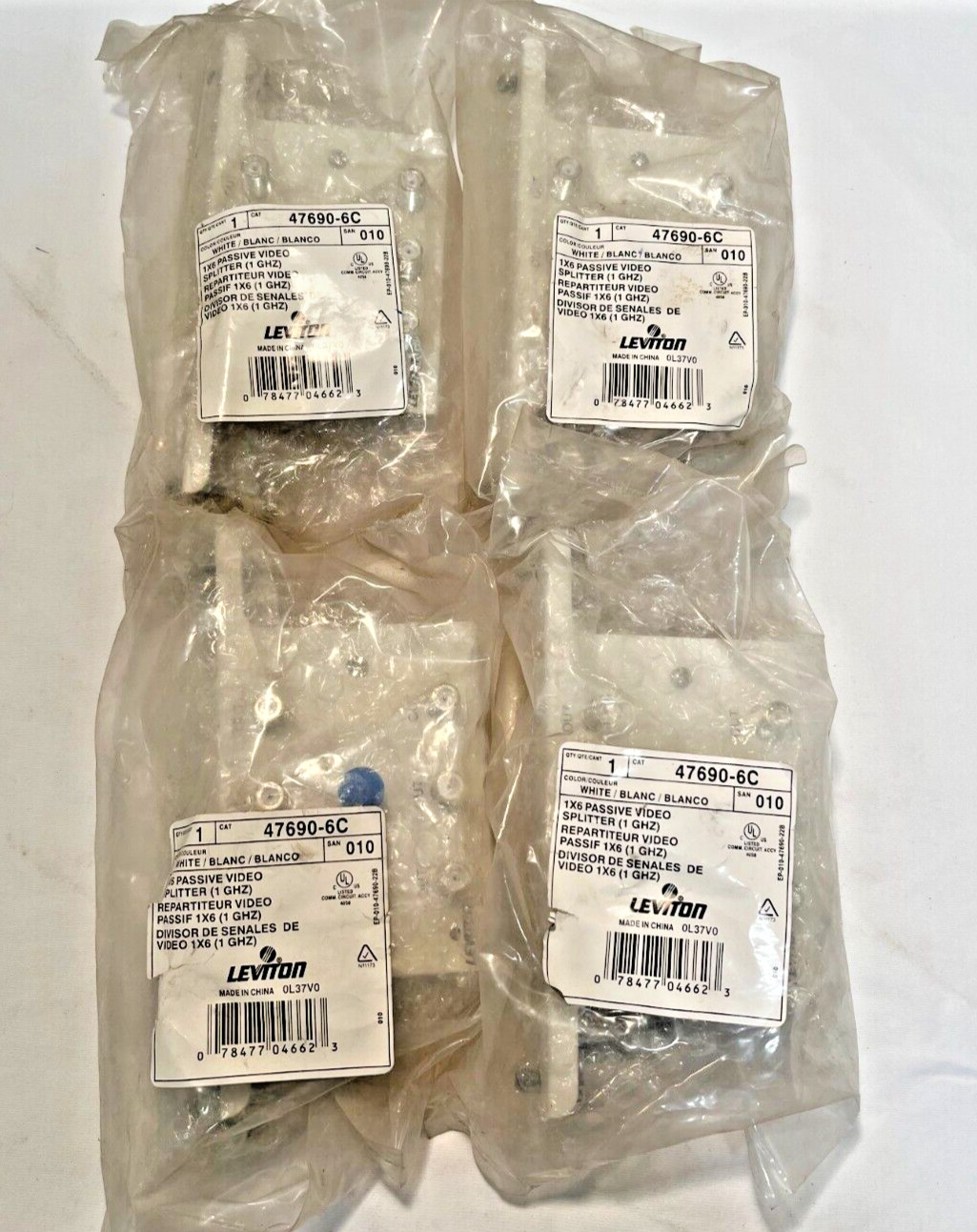 Lot of (4) Leviton 47690-6C 1x6 Passive Video Splitter 1 GHZ White