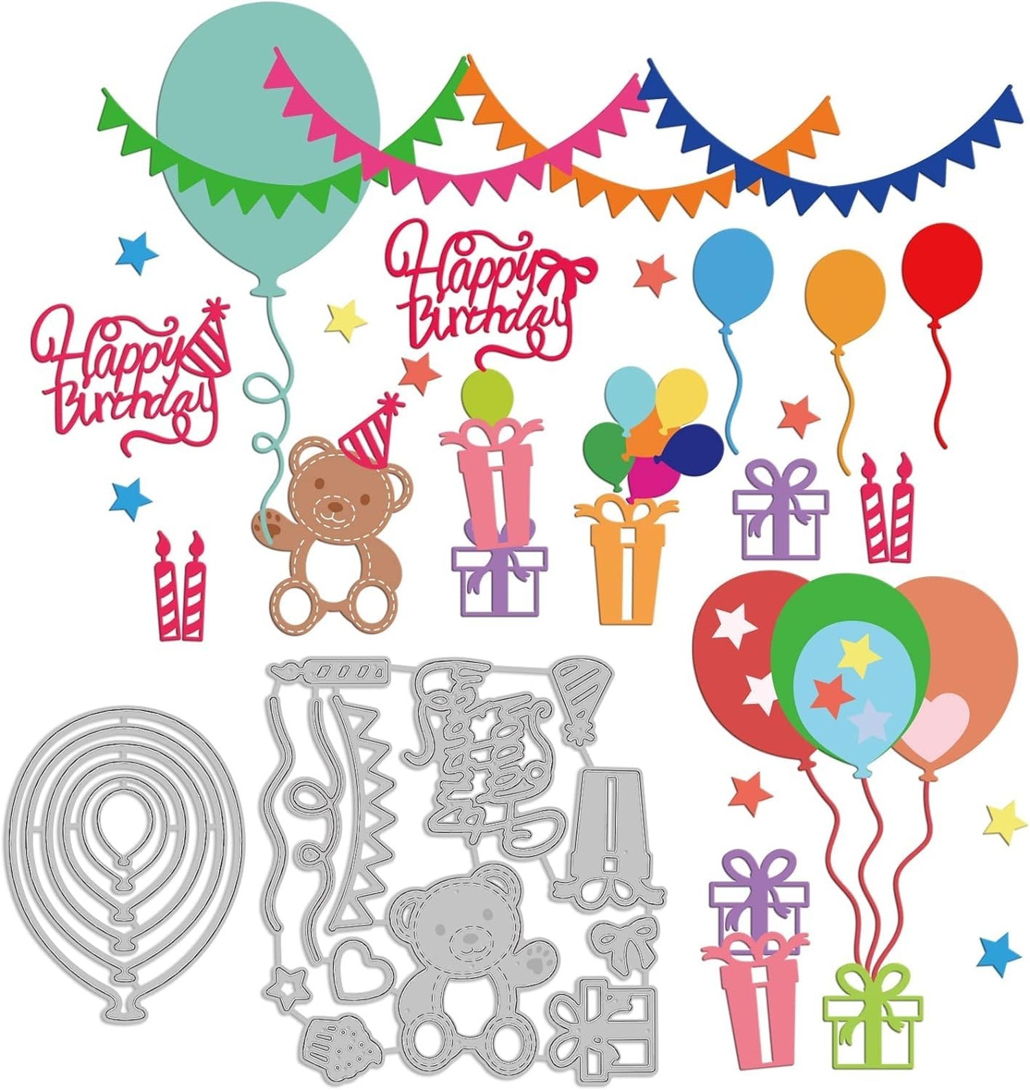 INFUNLY 19pcs Balloons Metal Die Cuts Happy Birthday Cutting Die for Card Mak...