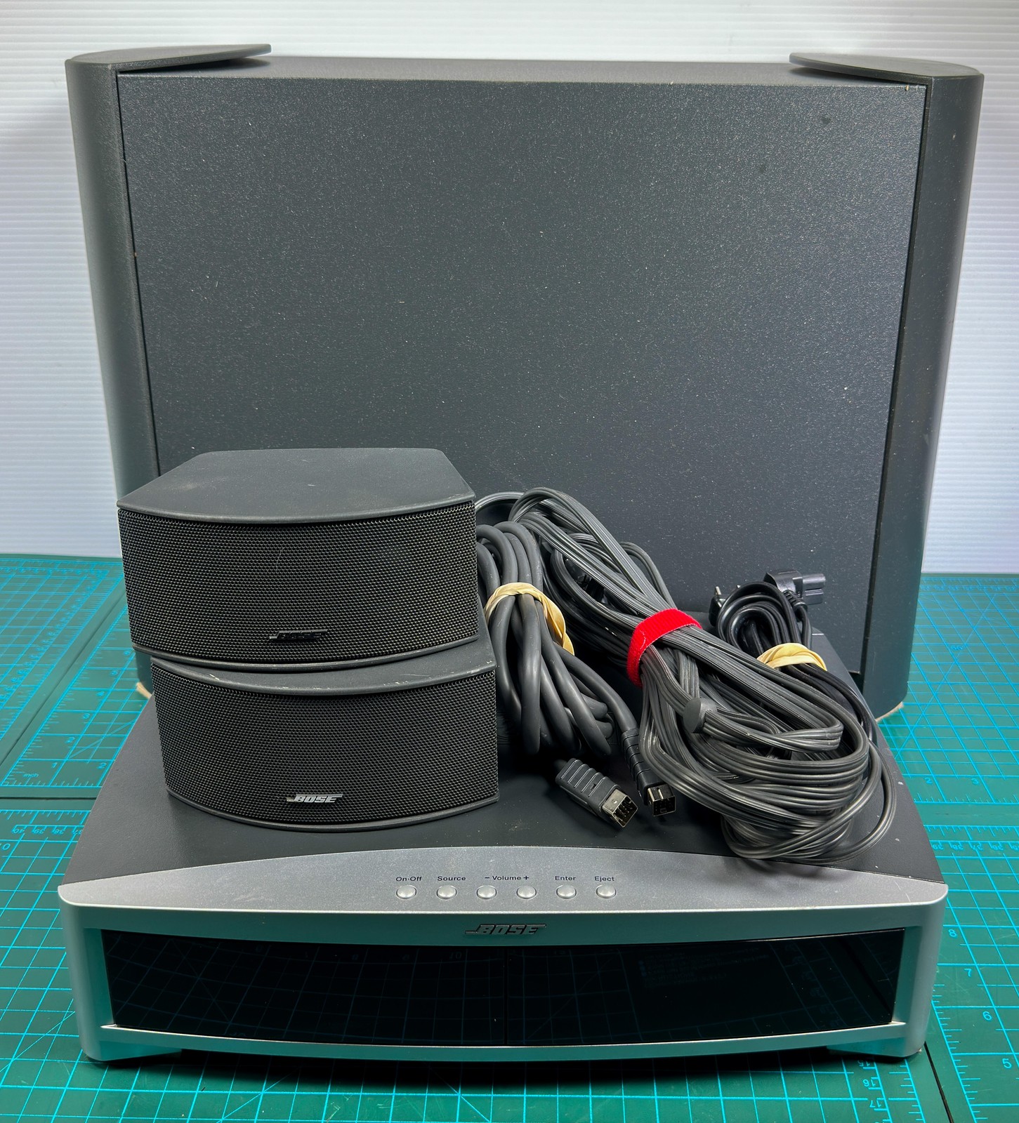 3Home Theater Speaker System 2.1 Channel Subwoofer Cables Remote TESTED WORKING