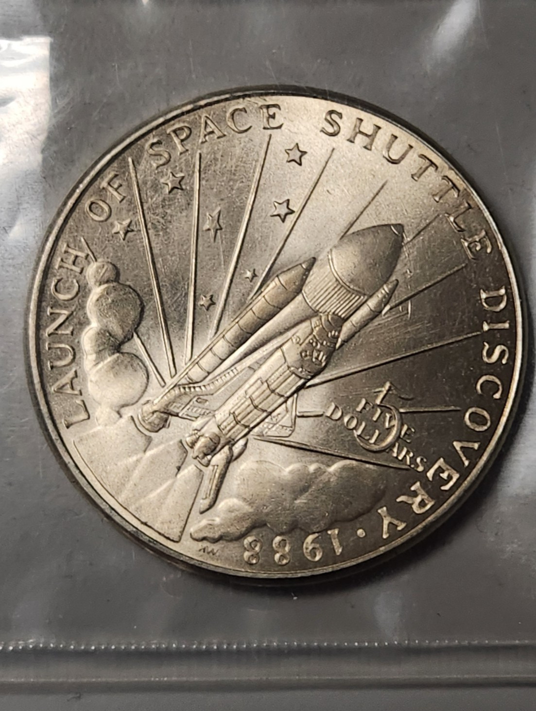 NIP 1988 Launch Of The Space Shuttle Discovery Marshall Islands $5 Coin FREE S&H