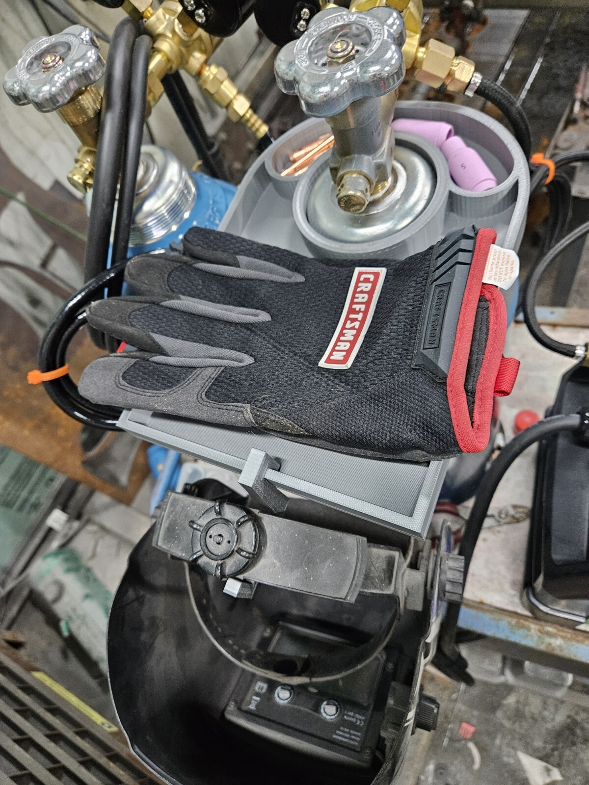 Welding Tank Caddy W/ 4 Hooks. Storage Compartment And Platform For Gloves.