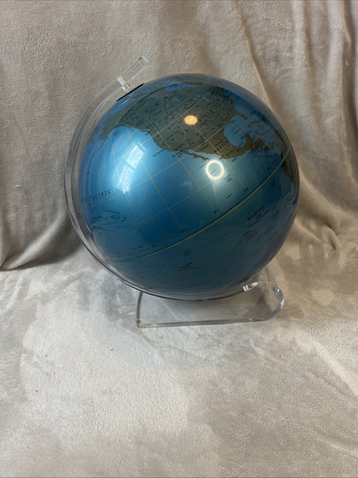 World Globe on Acrylic Lucite Stand George F. Cram Company 12 Inch Globe
