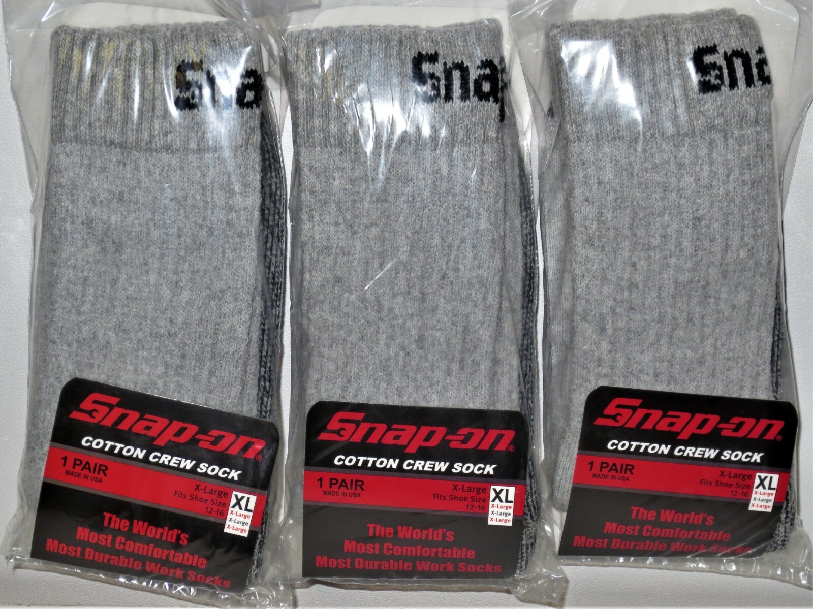 6 PAIRS Snap-On CREW Socks Men's GRAY X-LARGE *FREE SHIPPING* MADE IN USA *NEW*