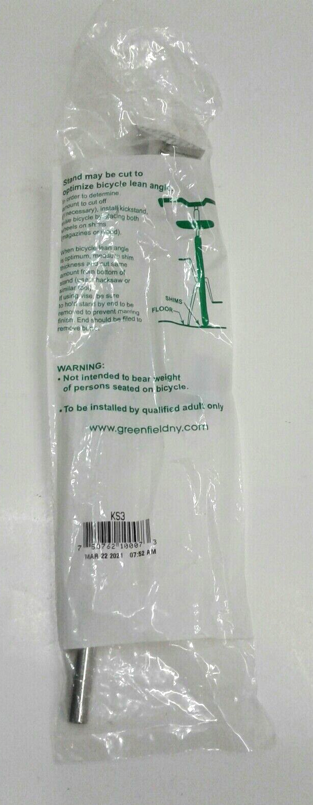 Greenfield KS3 Bicycle Kickstand Silver Alloy 285mm