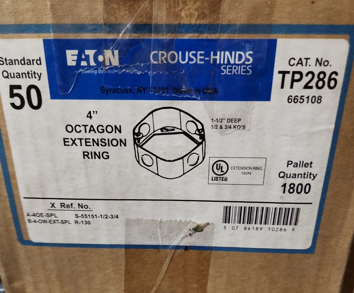 Eaton 4" OCTAGON EXTENSION RING BOX OF 50