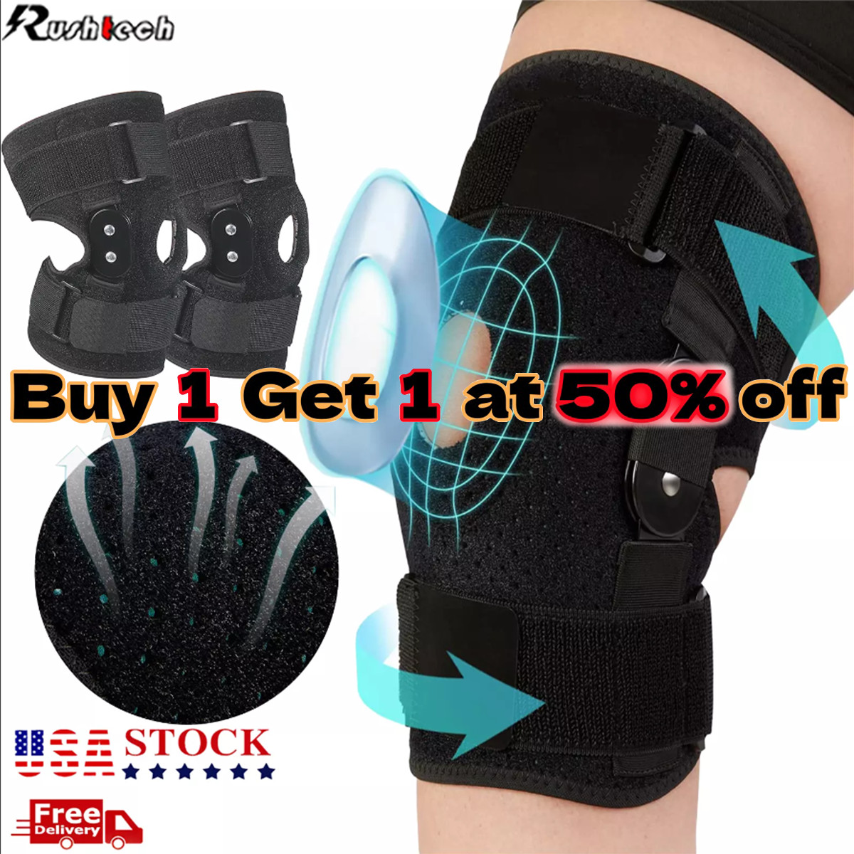 Plus Size External Hinged Knee Brace with Compression Wrap for Big Wide Thigh