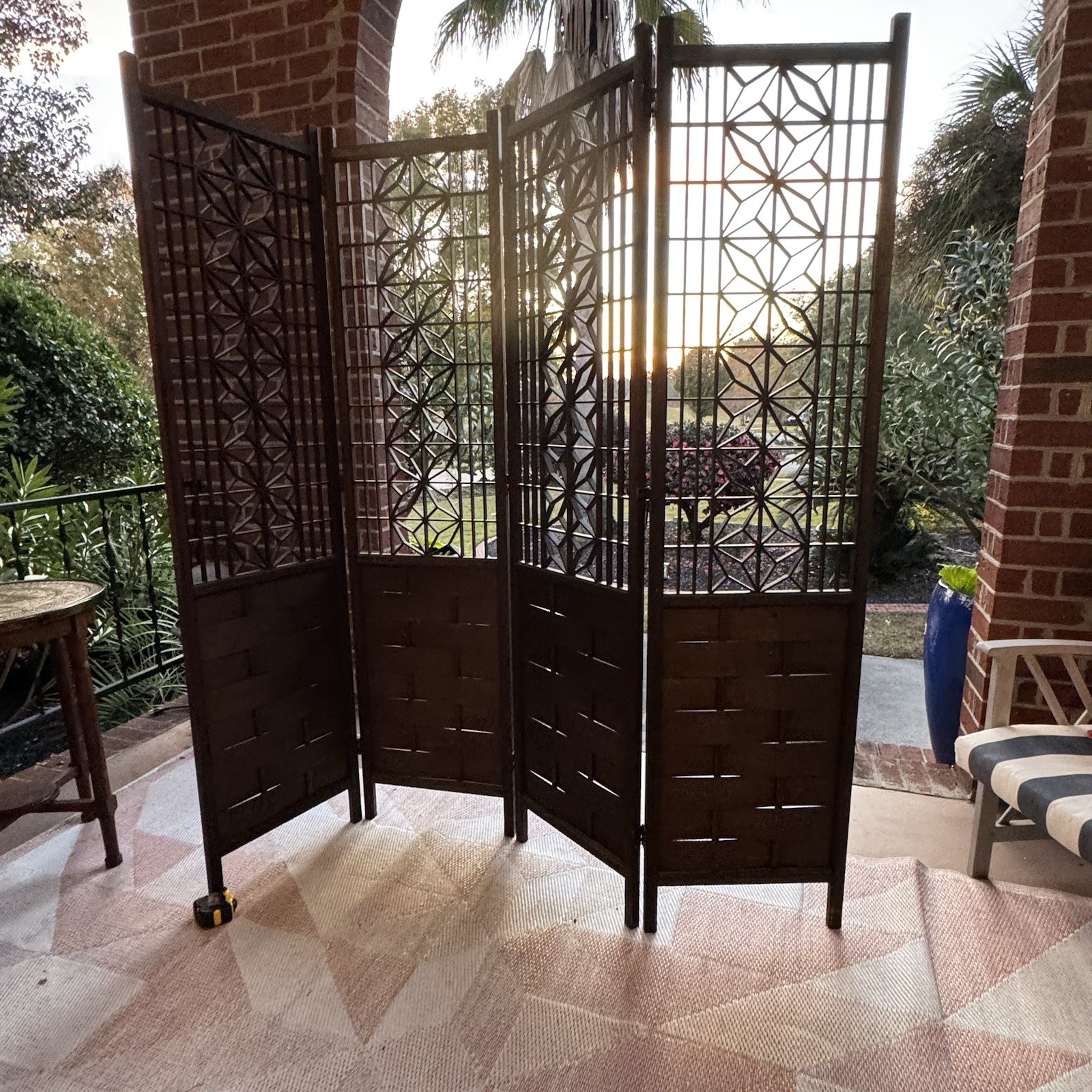 Japanese Mid Century Teak Shoji 4 Panel Folding Room Divider Screen 1960s