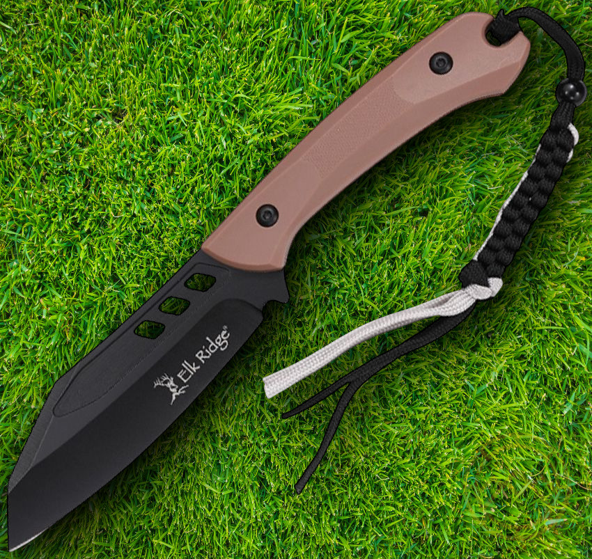 Elk Ridge Fixed Knife 4.38" Full Tang 3Cr13MoV Steel Blade Brown Nylon Handle