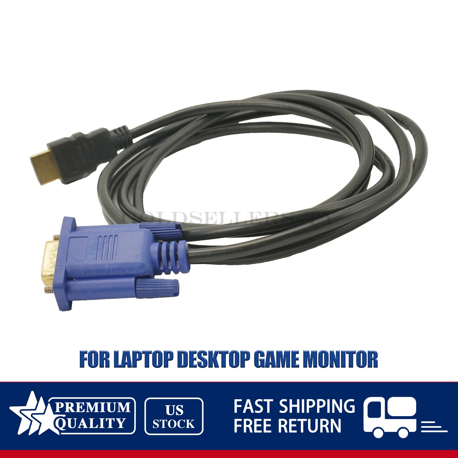 6FT HDMI Male To VGA Male Converter Adapter 1080P Cable For HDTV PC Monitor Roku