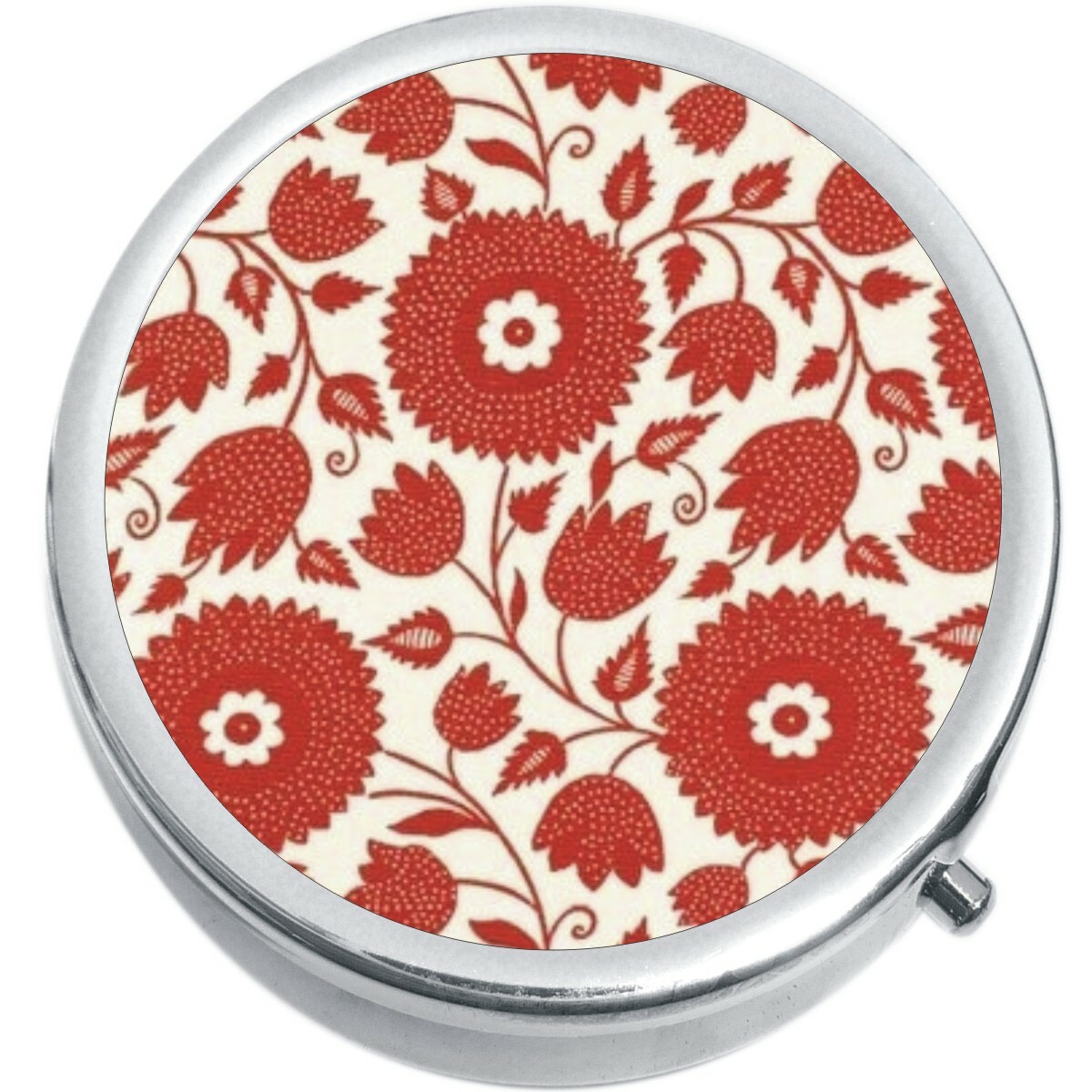 Red Flower Leaf Pattern Medicine Vitamin Pill Box