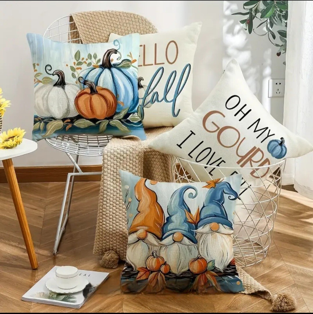 Fall Pillow Throw Covers Gnomes Decorative Autumn Pumpkin Thanksgiving 4 Pc