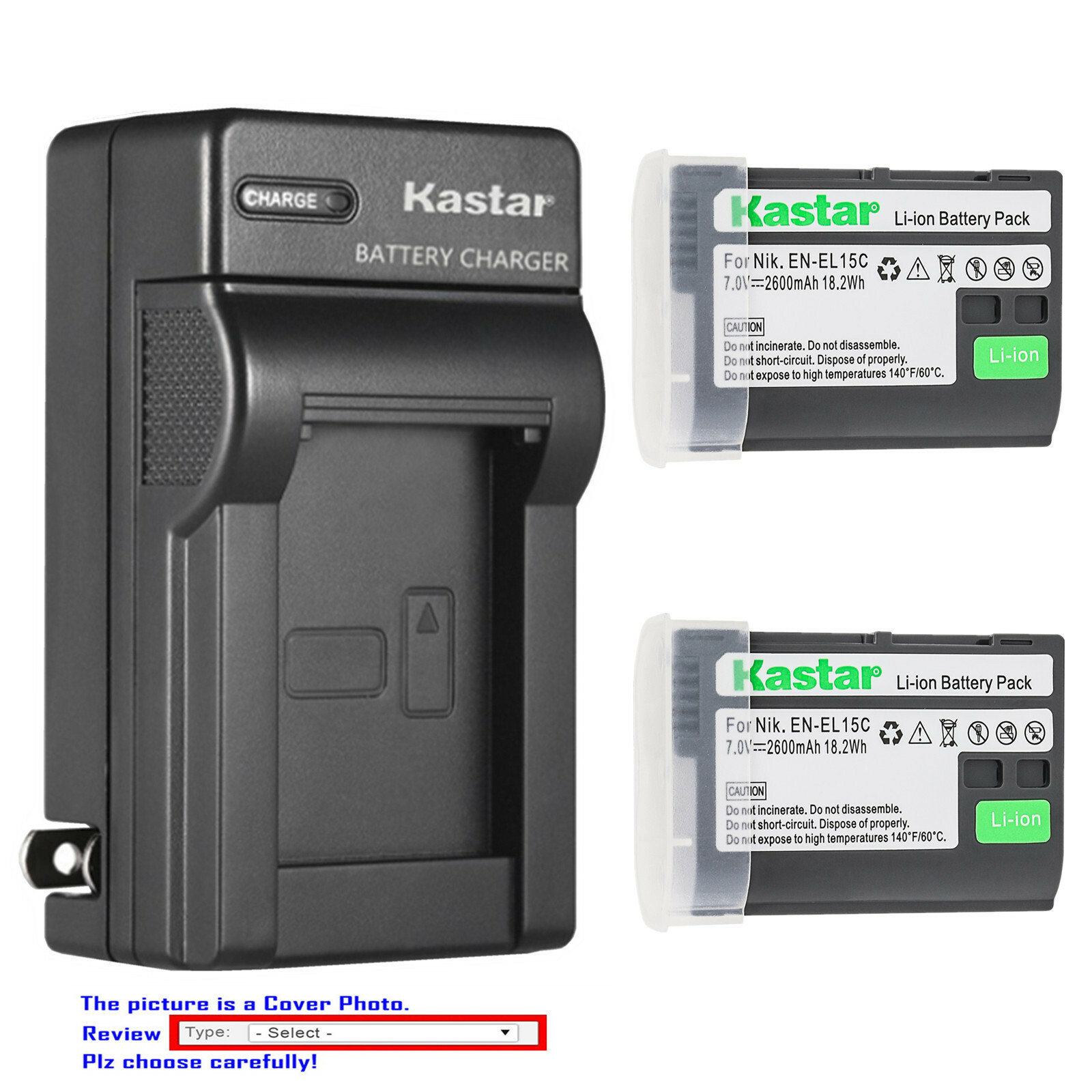 Kastar Battery AC Wall Charger for Nikon EN-EL15c ENEL15C Battery, MH-25 Charger