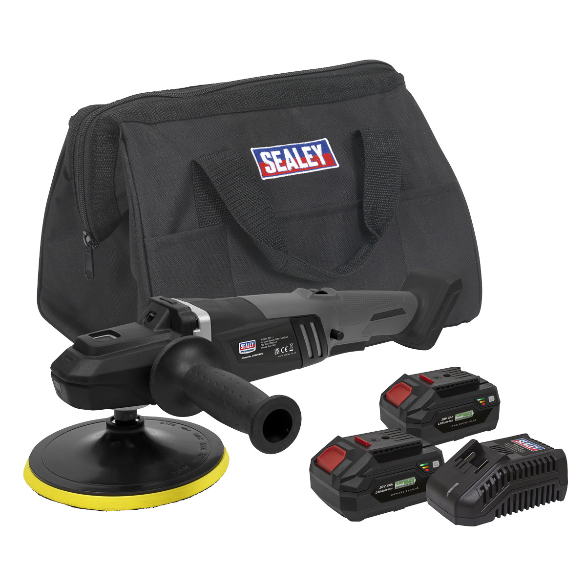 Sealey 20V 4Ah SV20 Series Ø180mm Brushless Rotary Polisher Kit CP20VRPXKIT