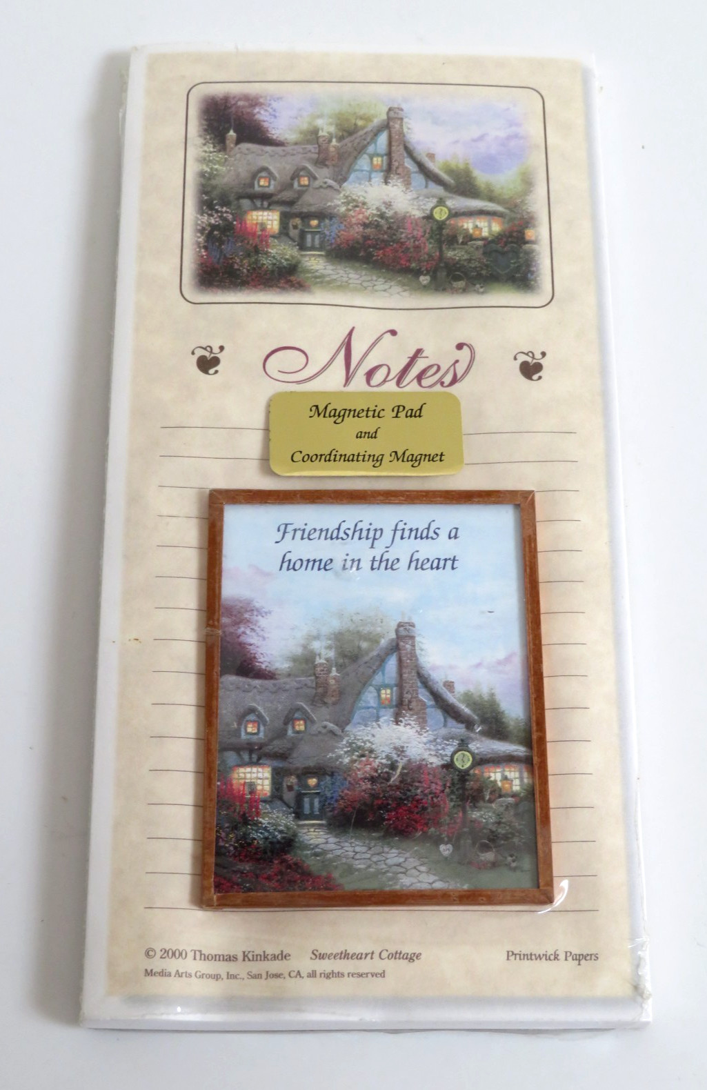 Thomas Kinkade "Sweetheart Cottage" Magnetic Note Pad + Magnet  Vtg./New/Sealed