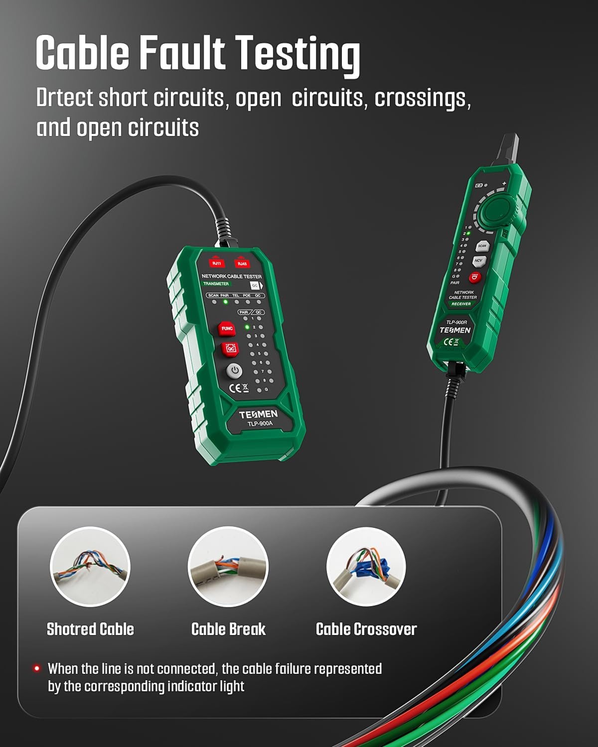 Multi-Function Network Cable Tester RJ11 RJ45 CAT5/6 POE STP, Continuity & Trace