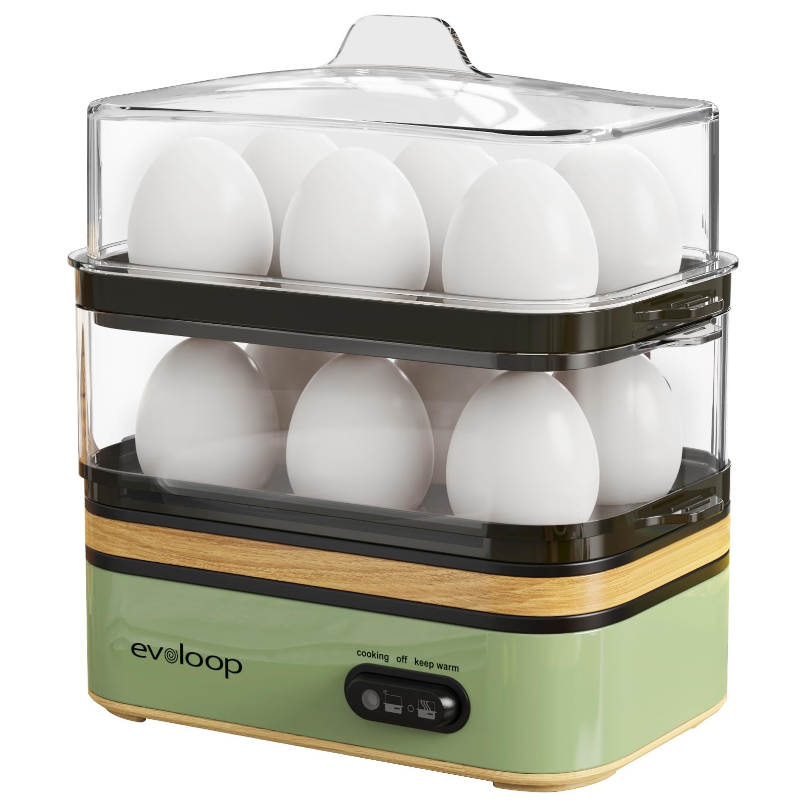 Evoloop Rapid Egg Cooker Electric 12 Eggs Capacity, Soft, 5*7*8, Green