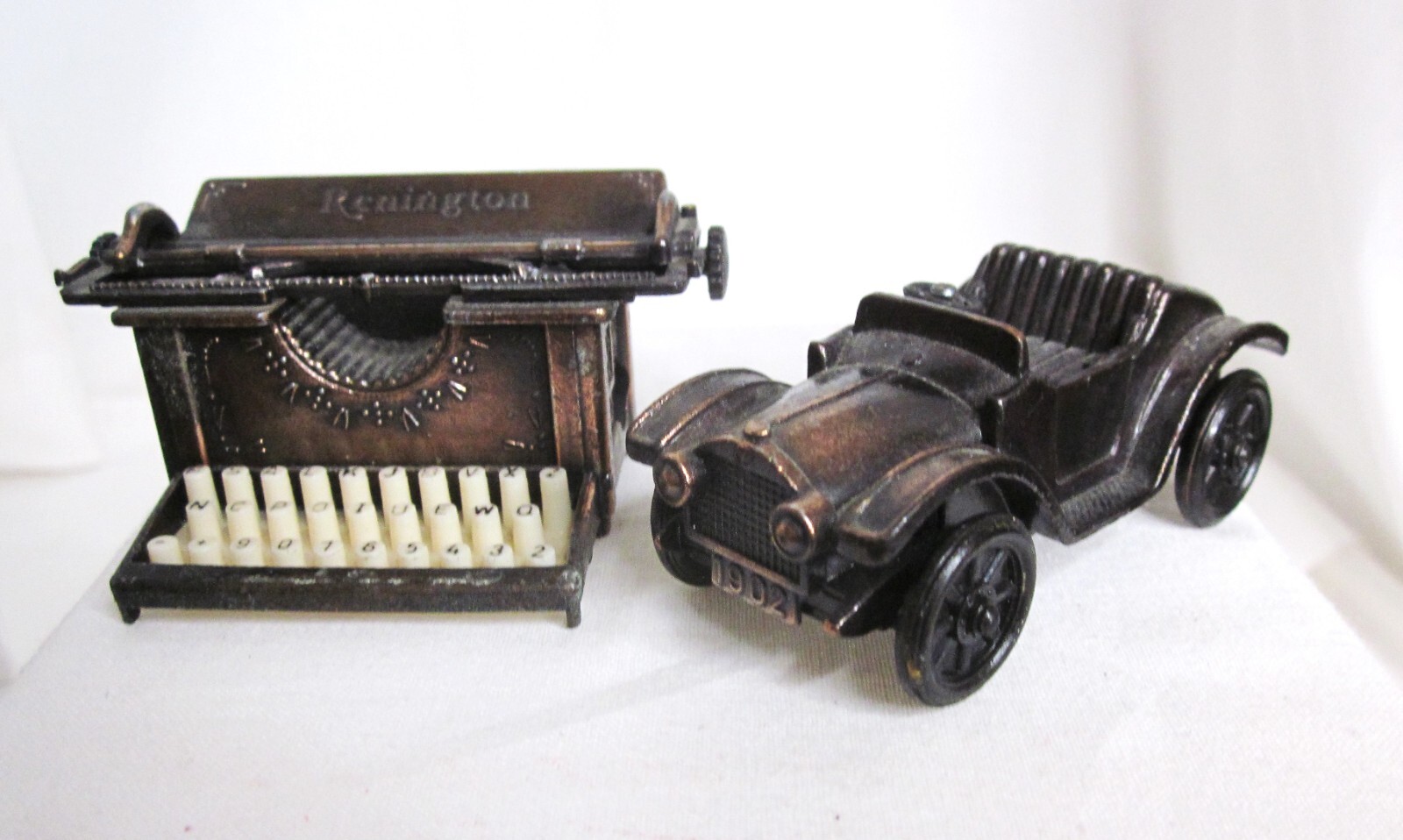 2 Vtg. Miniature Pencil Sharpeners- Benz Car & Remington Typewriter/ Hong Kong