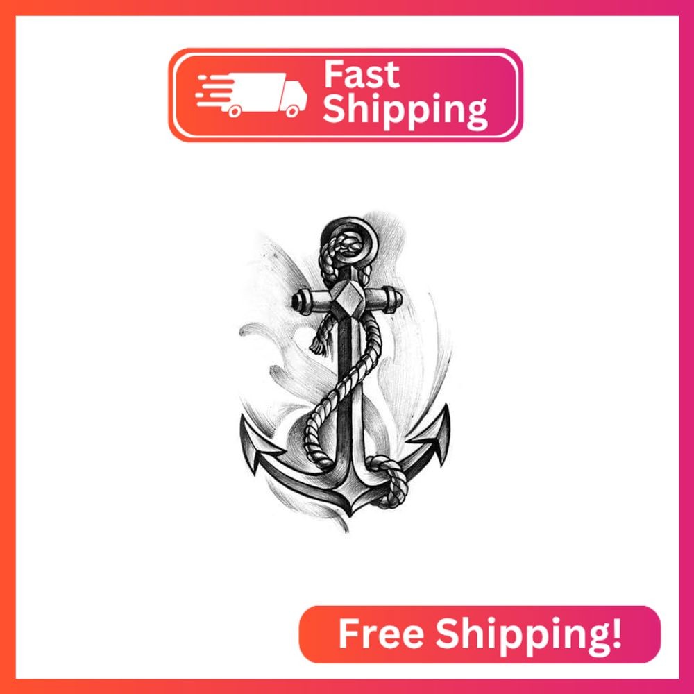 SanerLian Set of 5 Waterproof Temporary Fake Tattoo Stickers Grey Anchor Ship (S