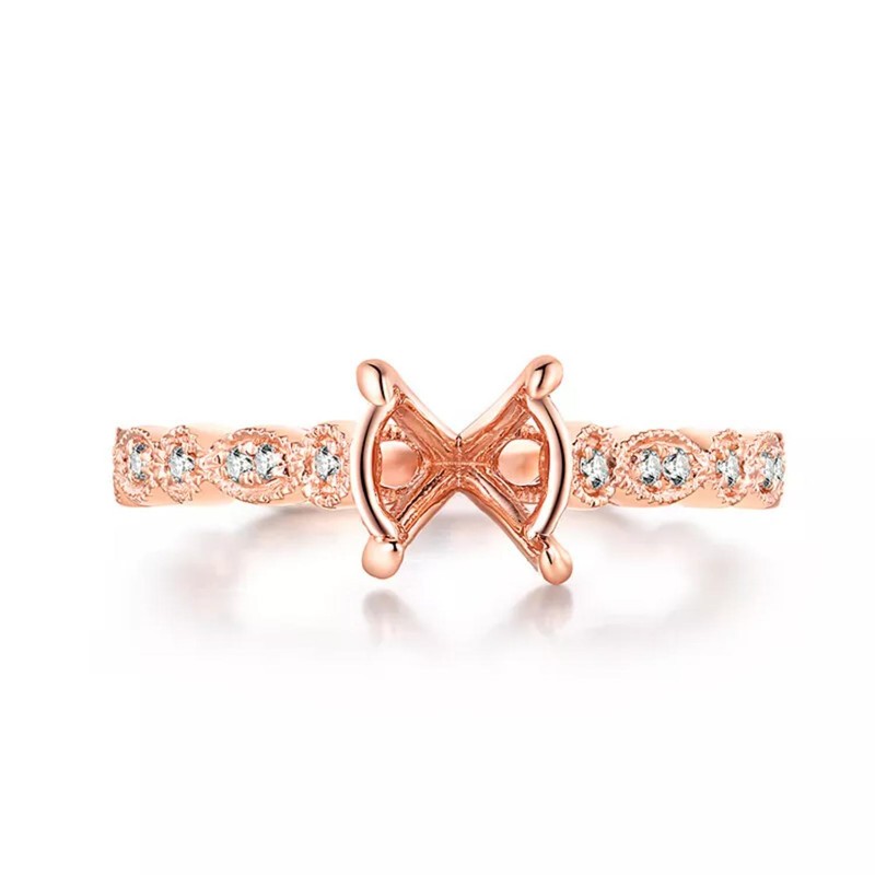 7MM Round Semi Mount Ring 925 Sterling Silver Rose Plated Solitaire Women Ring