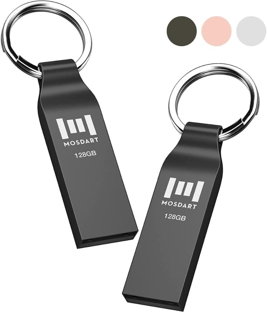 Waterproof 128GB USB2.0 Flash Drive, exFAT Metal Memory Stick with Keychain, for