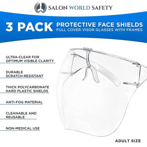 Pack of 3 Protective Full Cover Face Shield Glasses...