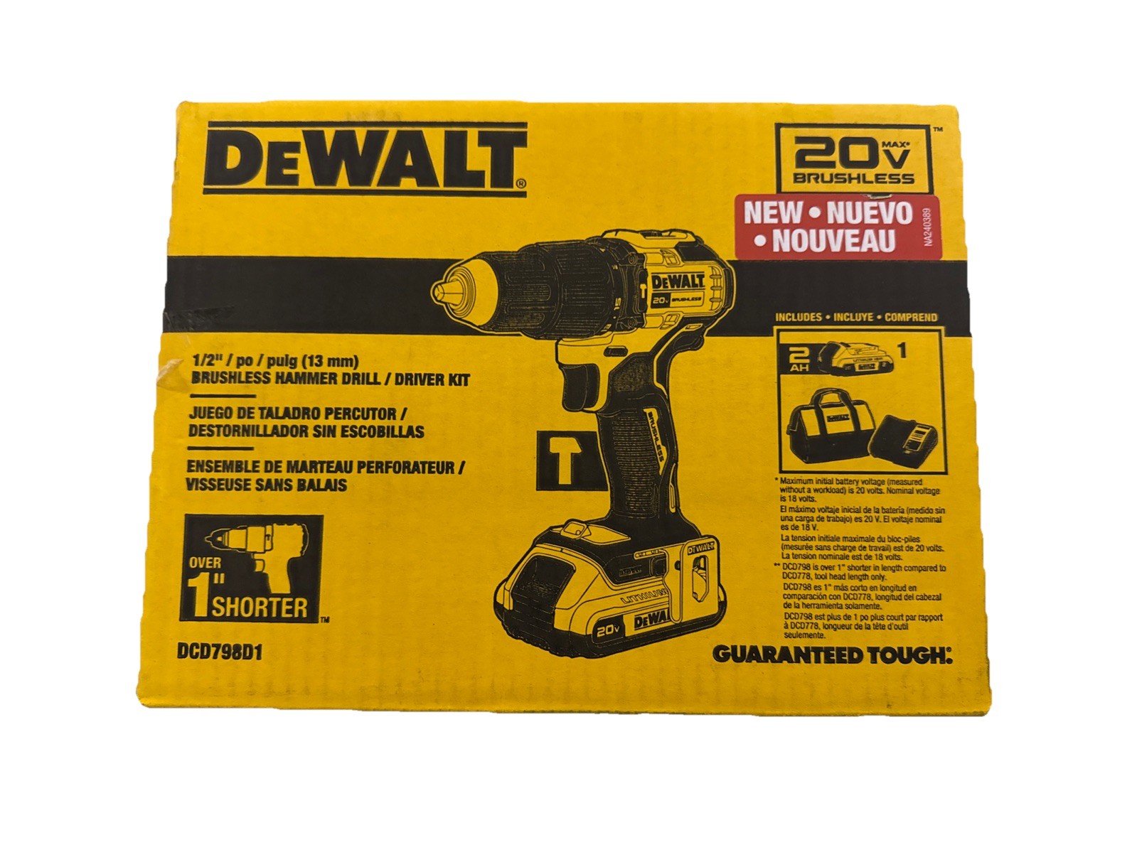 DeWALT DCD798D1 20V MAX 1/2" Brushless Cordless Li-Ion Hammer Drill Kit