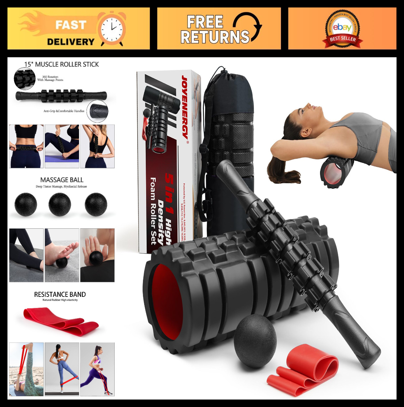 5-in-1 High Density Foam Roller Set for Deep Tissue Massage, Yoga & Pilates