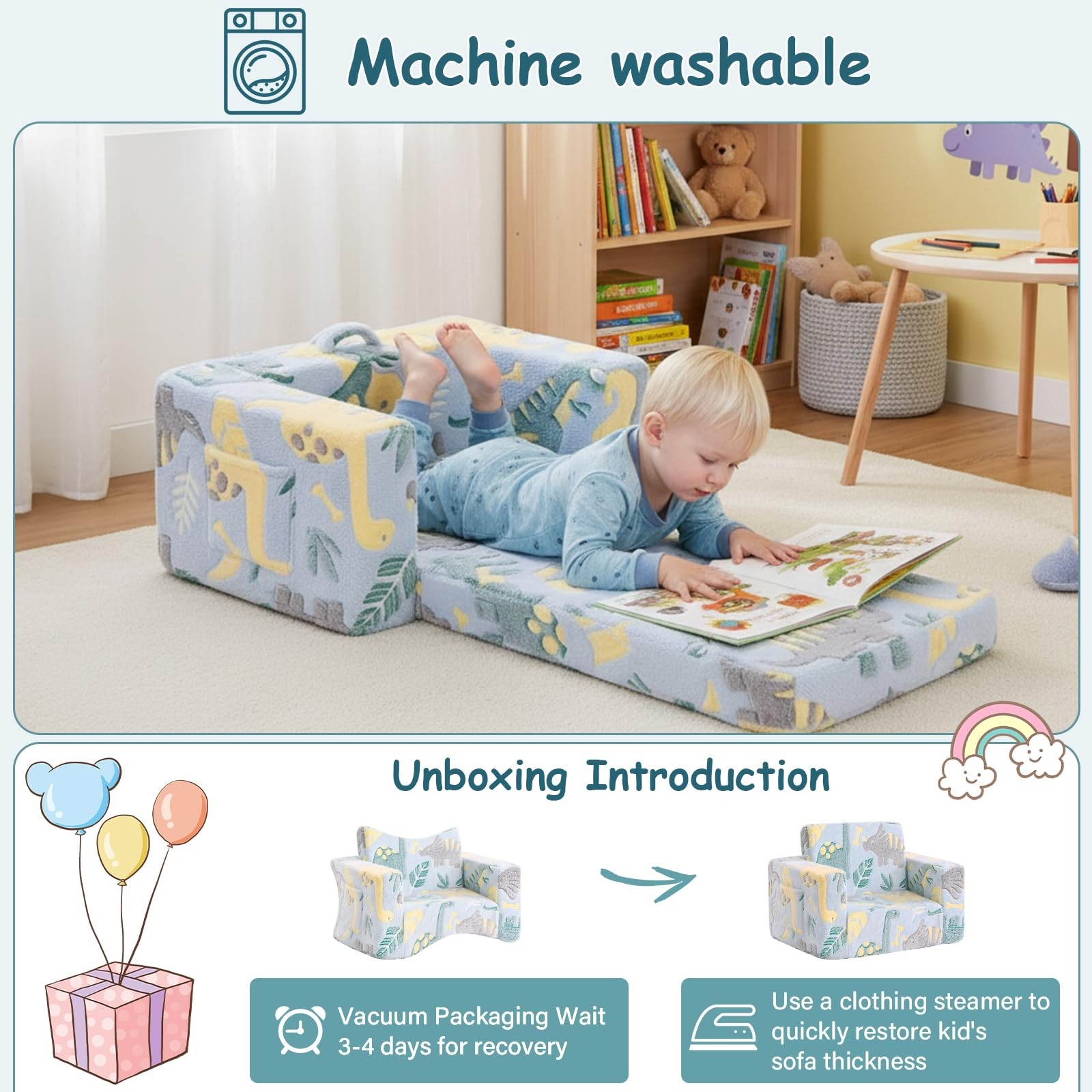 Sofa, 2-in-1 Kid Sofa, Convertible Children Couch to Lounger, Flip Out Chair,...