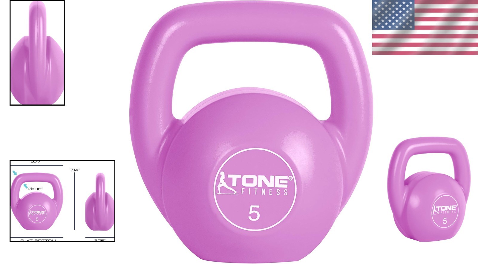 Versatile 5 lb Kettlebell - Cement Filled Pink Weight for Full-Body Workouts