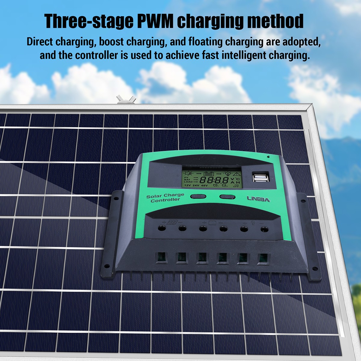 100A PWM Solar Panel Regulator Charge Controller Auto Focus Tracking 12V/24V/48V