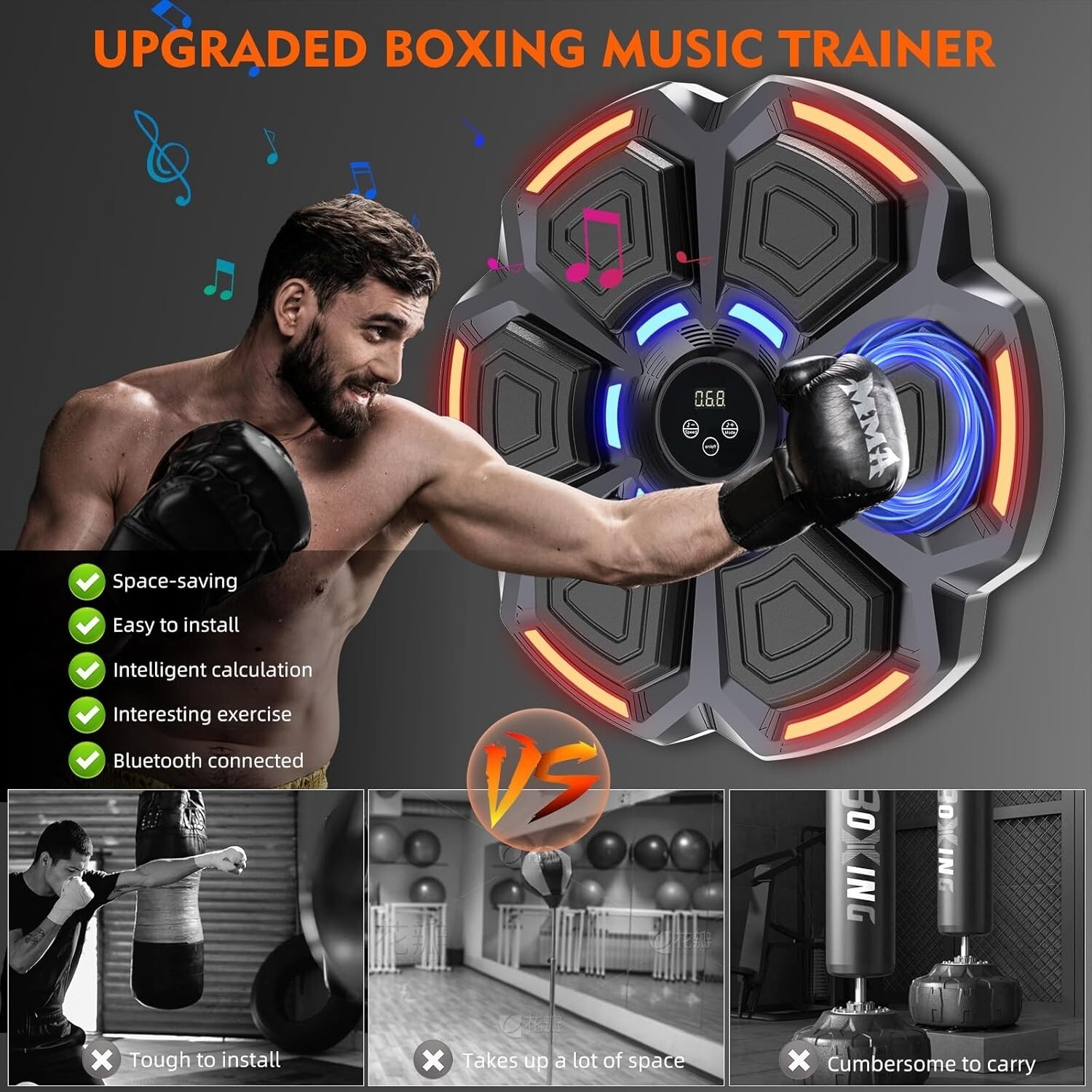Máquina De Boxeo Musical Para Adultos: 9 Modos Y 9 Velocidades Con Guantes NUEVO