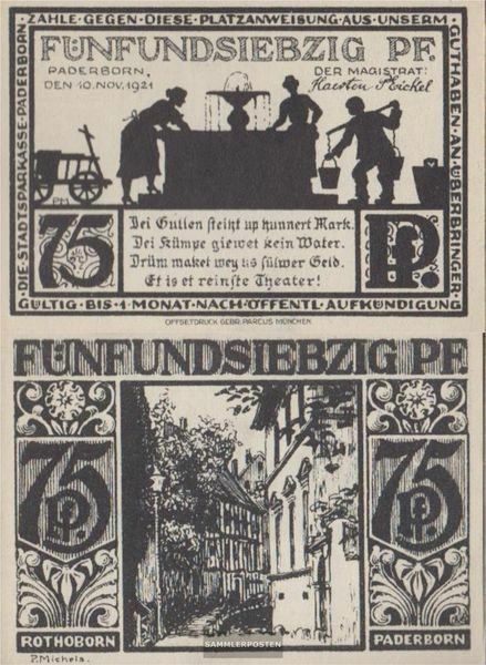Paderborn Notgeld: 1043.6 75 Pf Rothoborn Notgeldschein the City Patheborn uncir