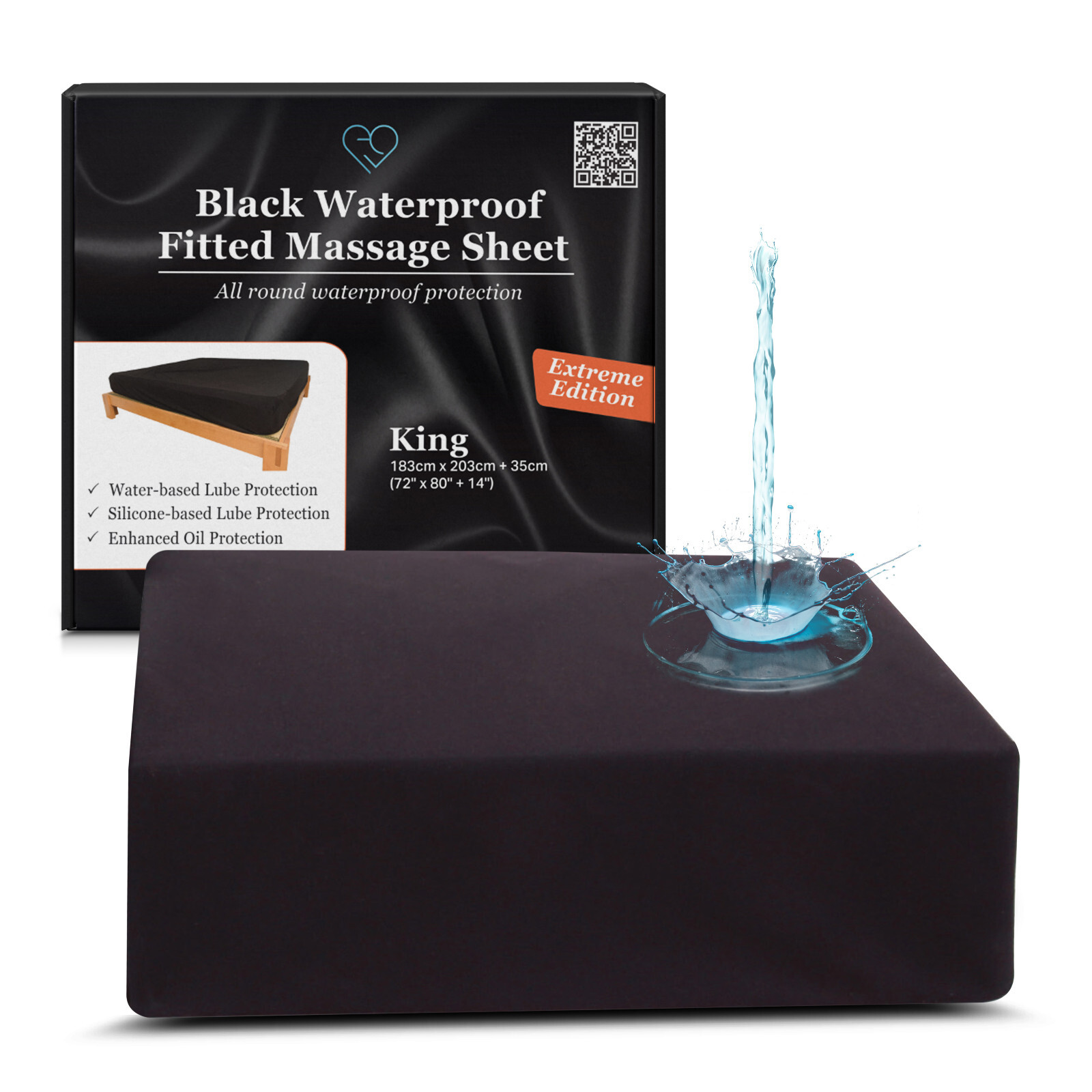 Eroticgel KING Extreme Black Waterproof Fitted Massage Sheet 72'' x 80'' + 14''