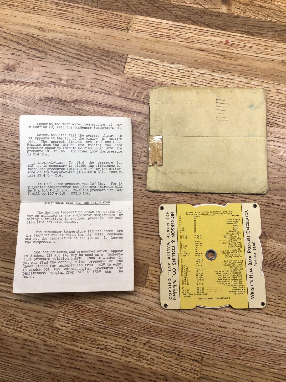Vintage Slide Rule Calculator - WRIGHT'S - Head-Back Pressure Ice Refrigerati-F2