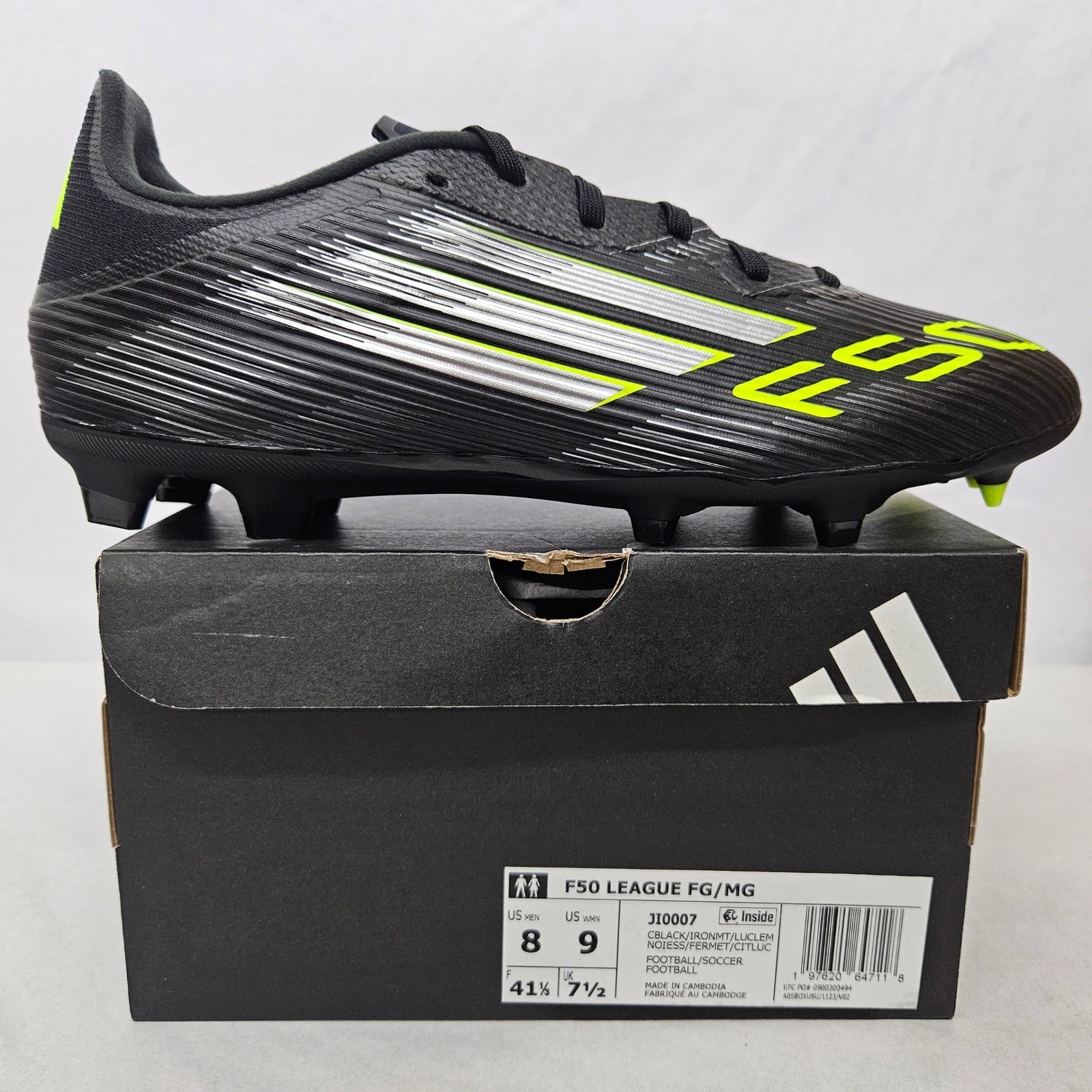 Adidas F50 League FG MG Soccer Cleats JI0007 Black Lucid Lemon Mens Size 8