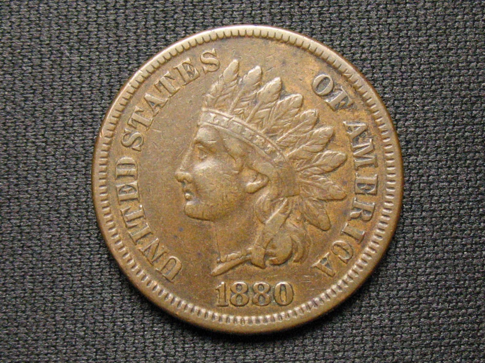 OLD COPPER COIN! AU 1880 INDIAN HEAD CENT PENNY FULL LIBERTY & DIAMONDS LOT 1