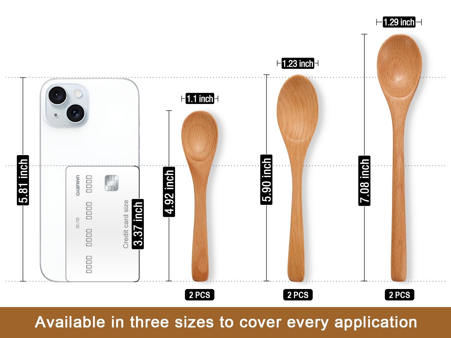 6 Piece Small Wooden Spoons Set - Premium Beech Multiple Sizes, Light Brown