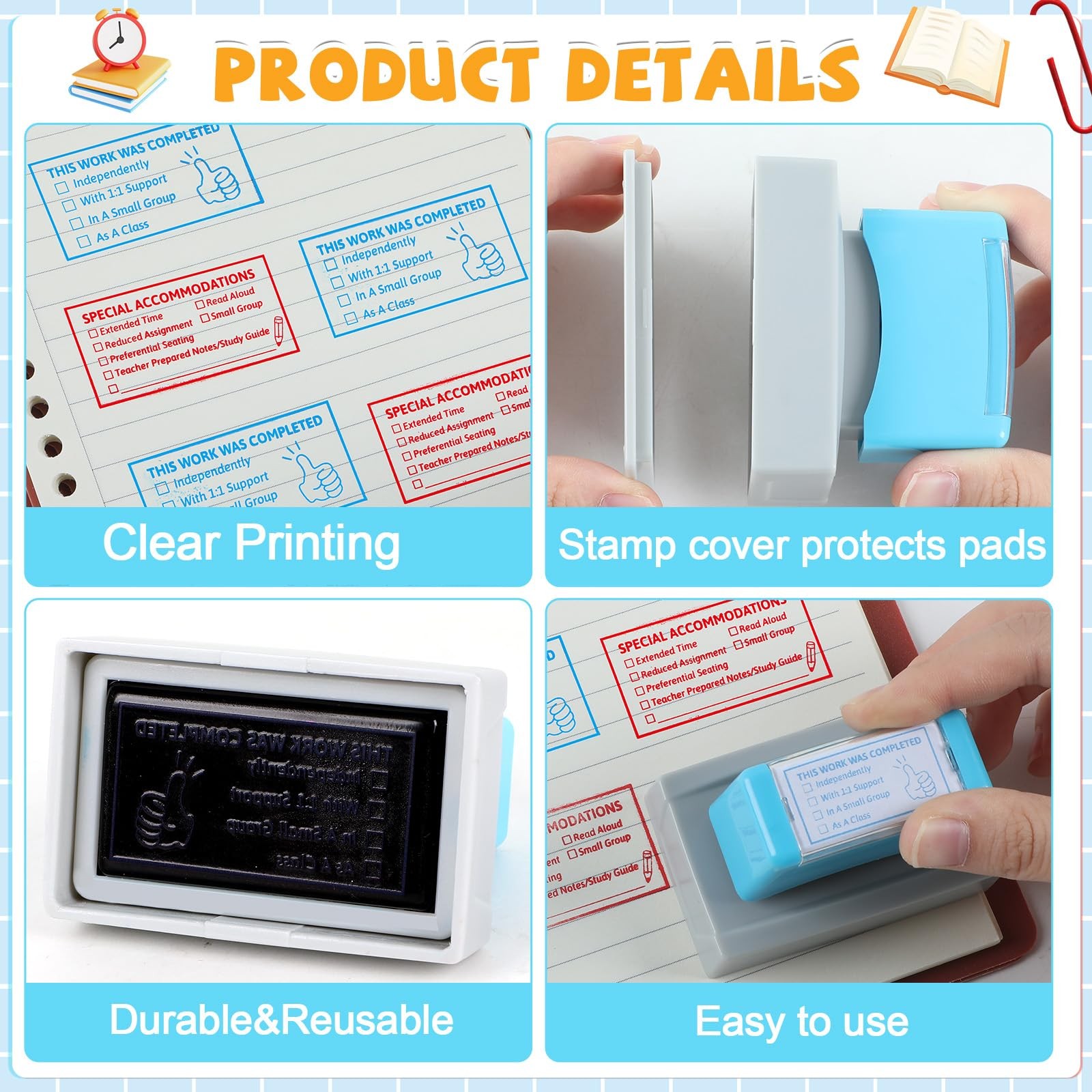 2 PCS Teacher Stamps for Classroom Self-inking Accommodations Stamp Set Compl...
