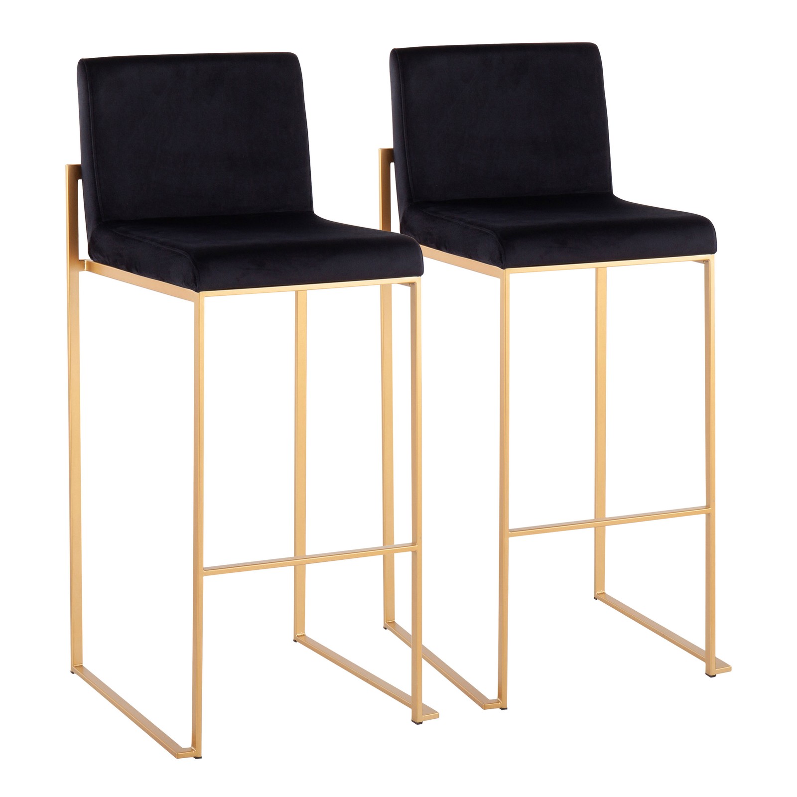 Fuji Contemporary High Back Barstool in Gold Steel and Black Velvet by  - Set