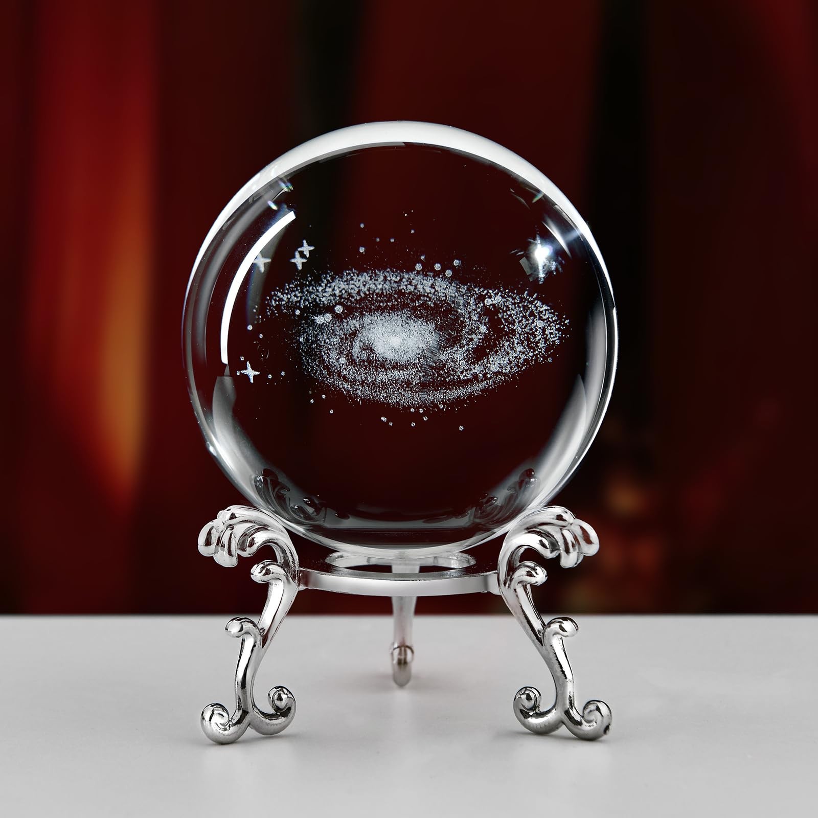 3D Laser Etched Galaxy Crystal Ball with Stand, 60mm 60mm, Clear_milky Way