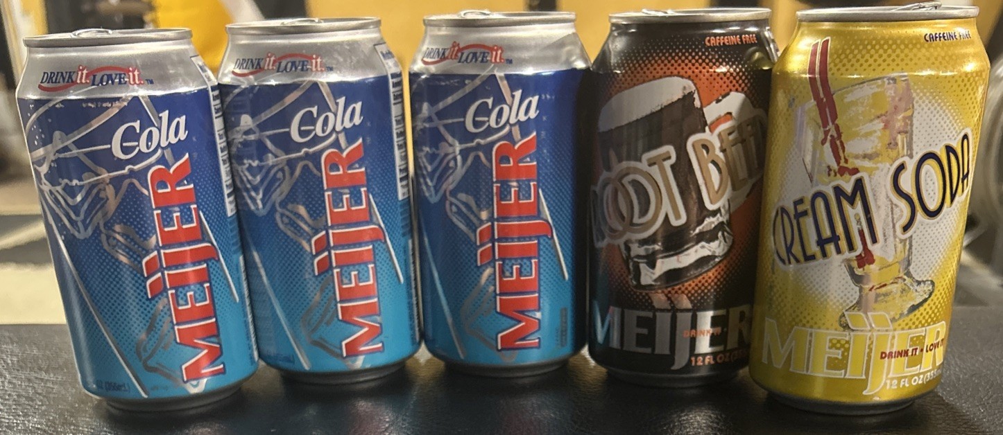 Vintage MEIJER 12oz. Empty Aluminum Soda Can Lot Of 5: Root Beer/Cream Soda/Cola